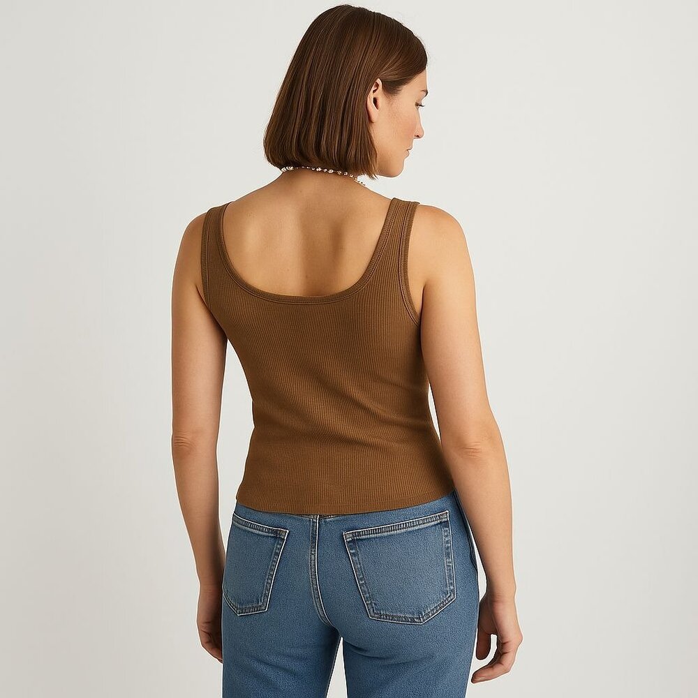 Madewell Rib Square-Neck Sweater Tank Womens XXS Golden Bronze Brown Stylish Top - Picture 8 of 16